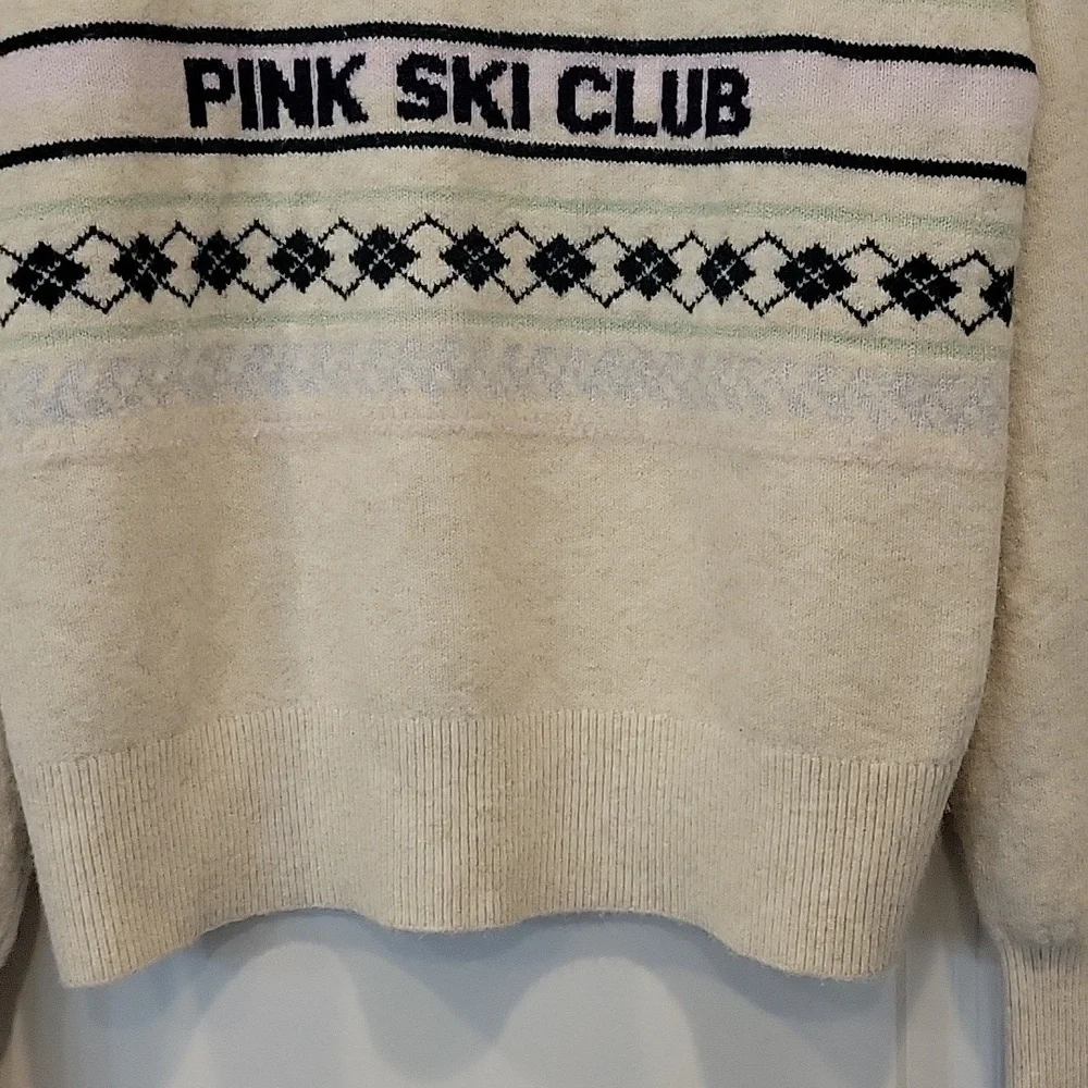 PINK Victoria's Secret Ski Club Collegiate Ivory Knit Crewneck Sweater XL NWT
